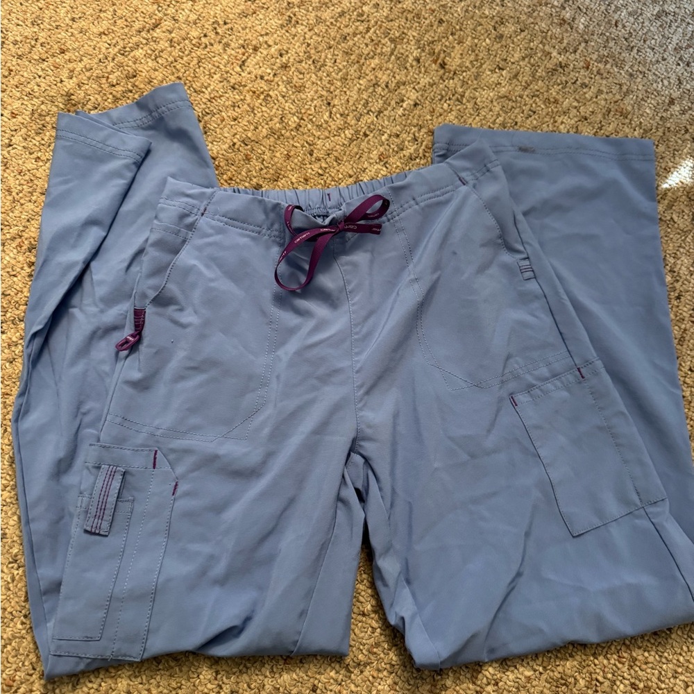 Carhartt Women's Light Blue Utility Cargo Scrub Pants with Purple Drawstring
